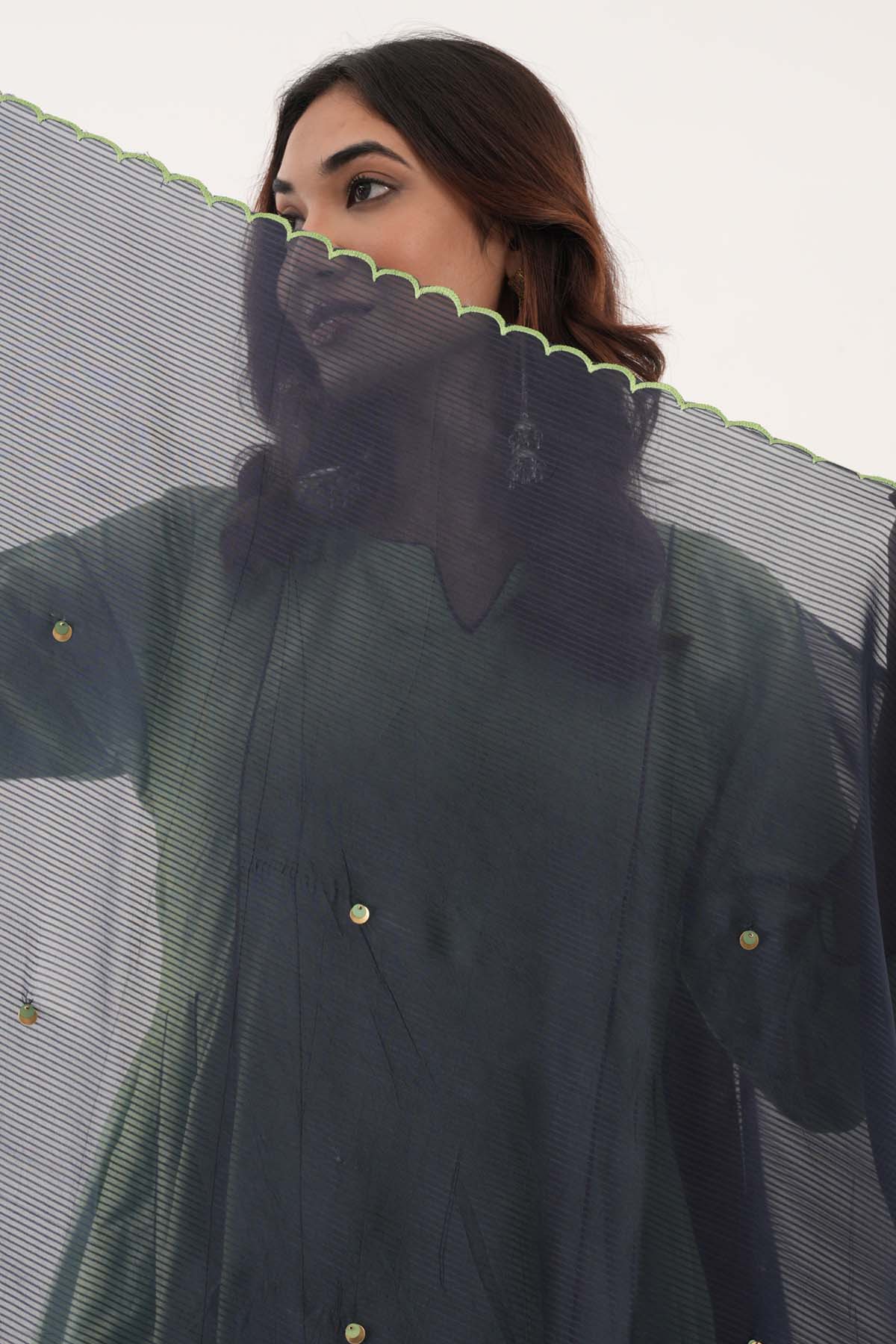 Green Silk Piping Anarkali Set