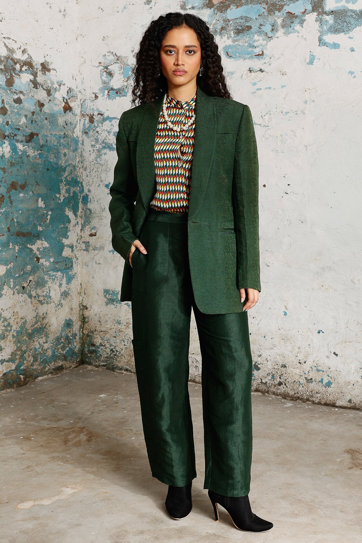 Buy Green Silk Printed Co-ord Set for women by Saksham Neharicka online available at scrollnshops