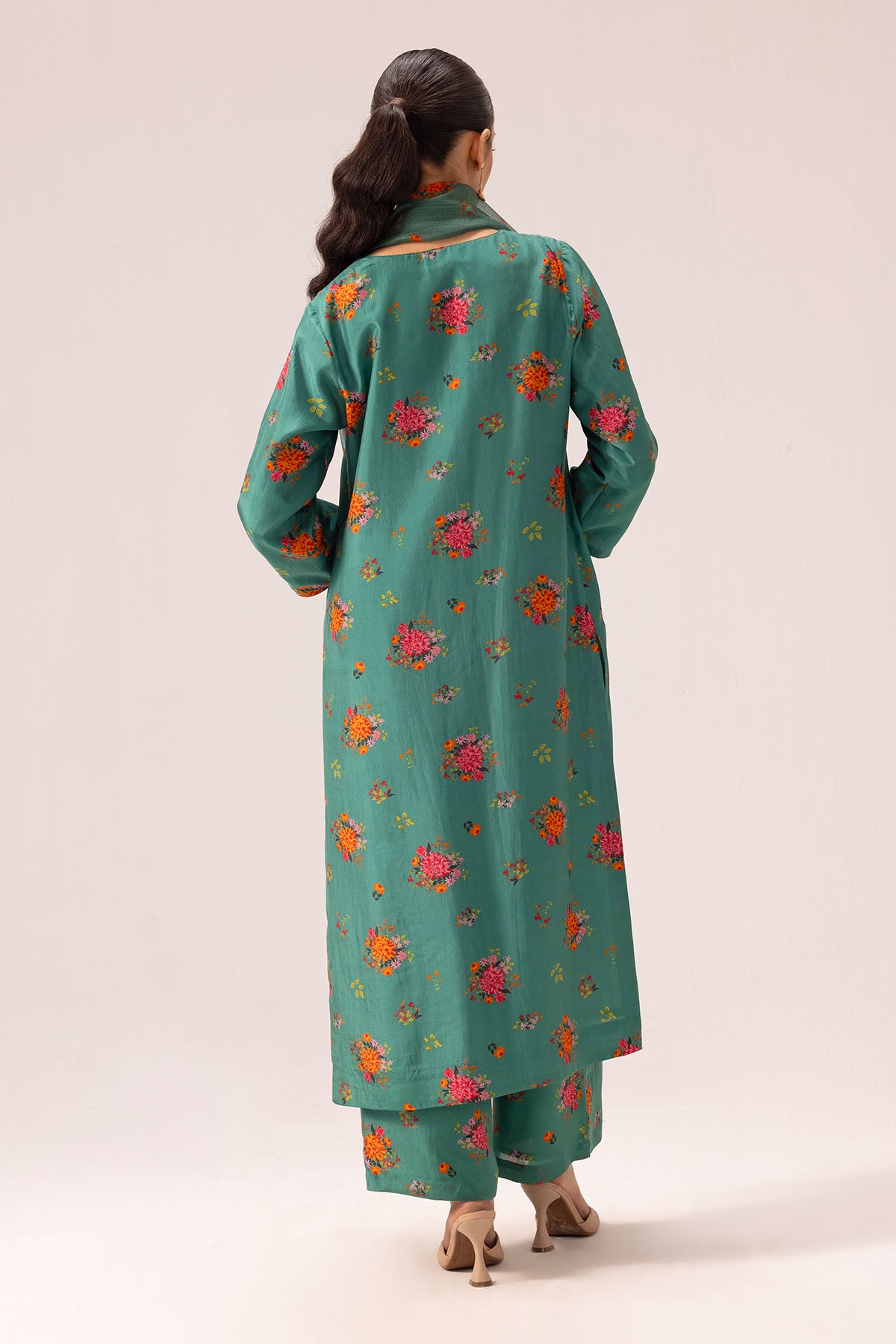 Green Silk Printed Kurta Set