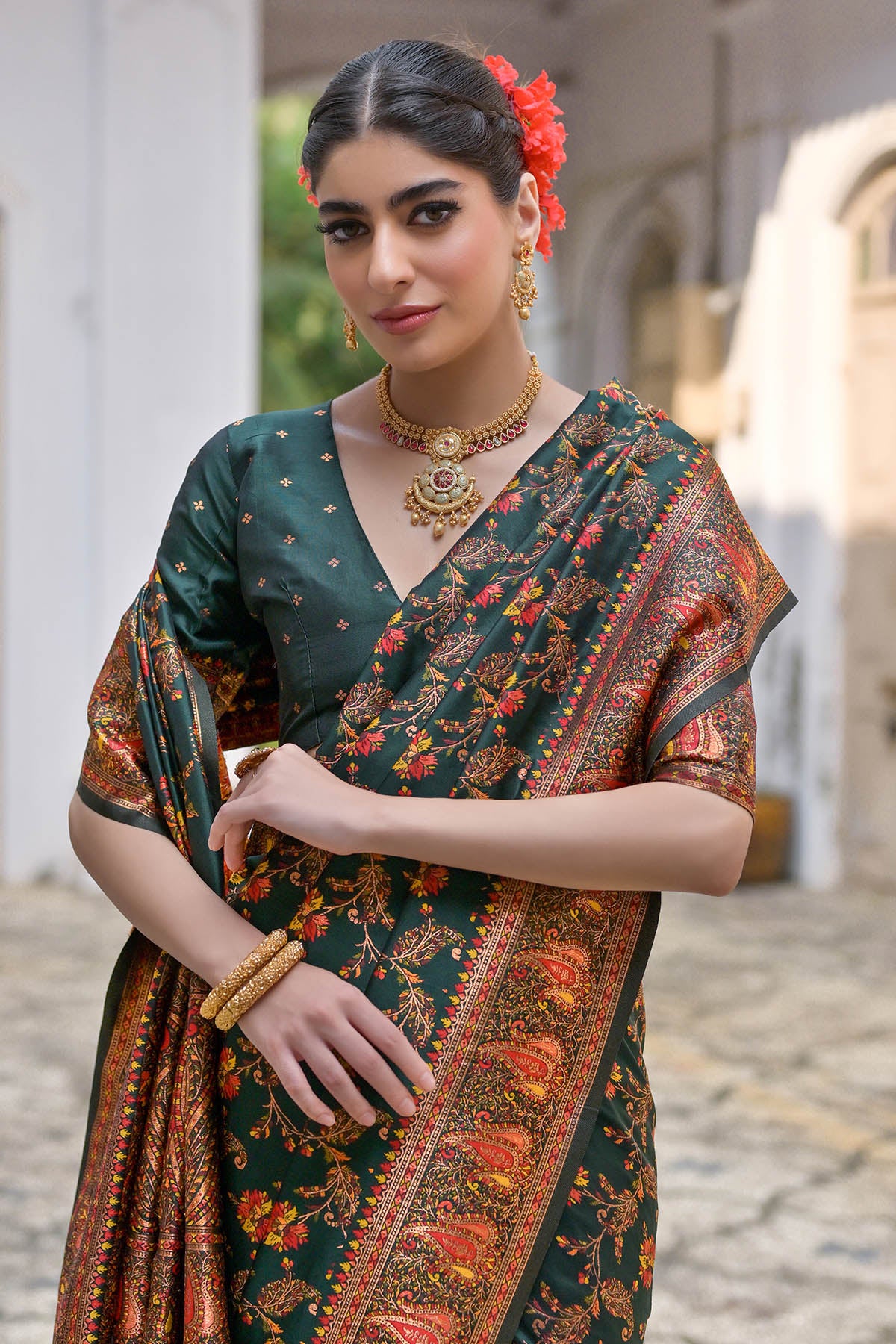 Green Silk Thread Woven Saree