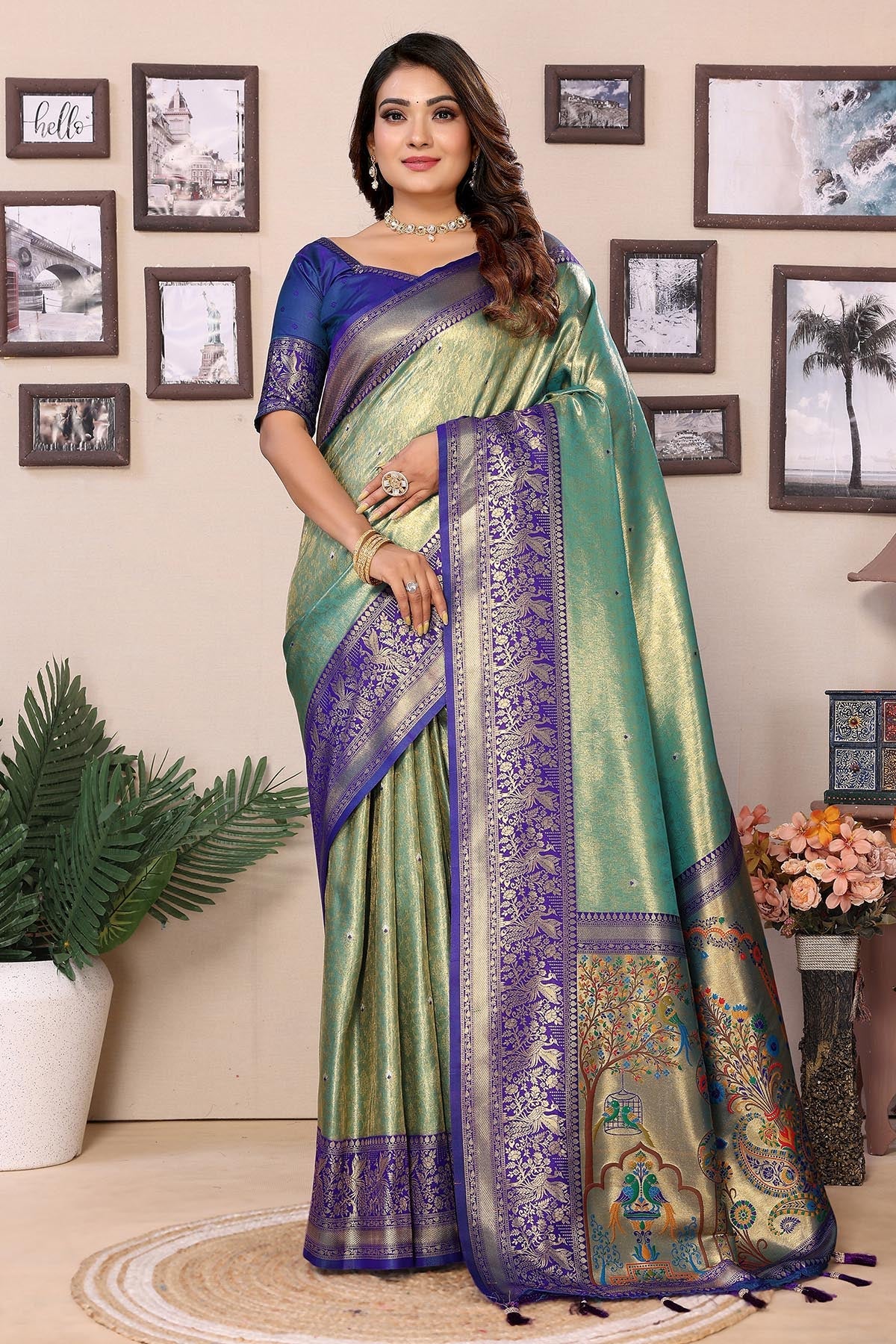 Buy Green Silk Weaving Fancy Saree for women by Aastha Fashion online available at scrollnshops