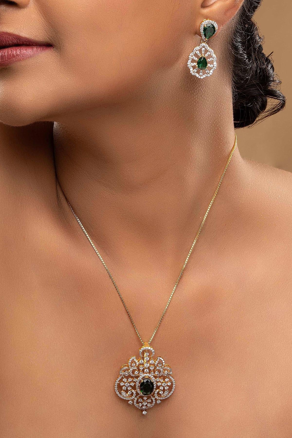 Buy Green & Silver Diamond Pendant for women by Sica online available at scrollnshops