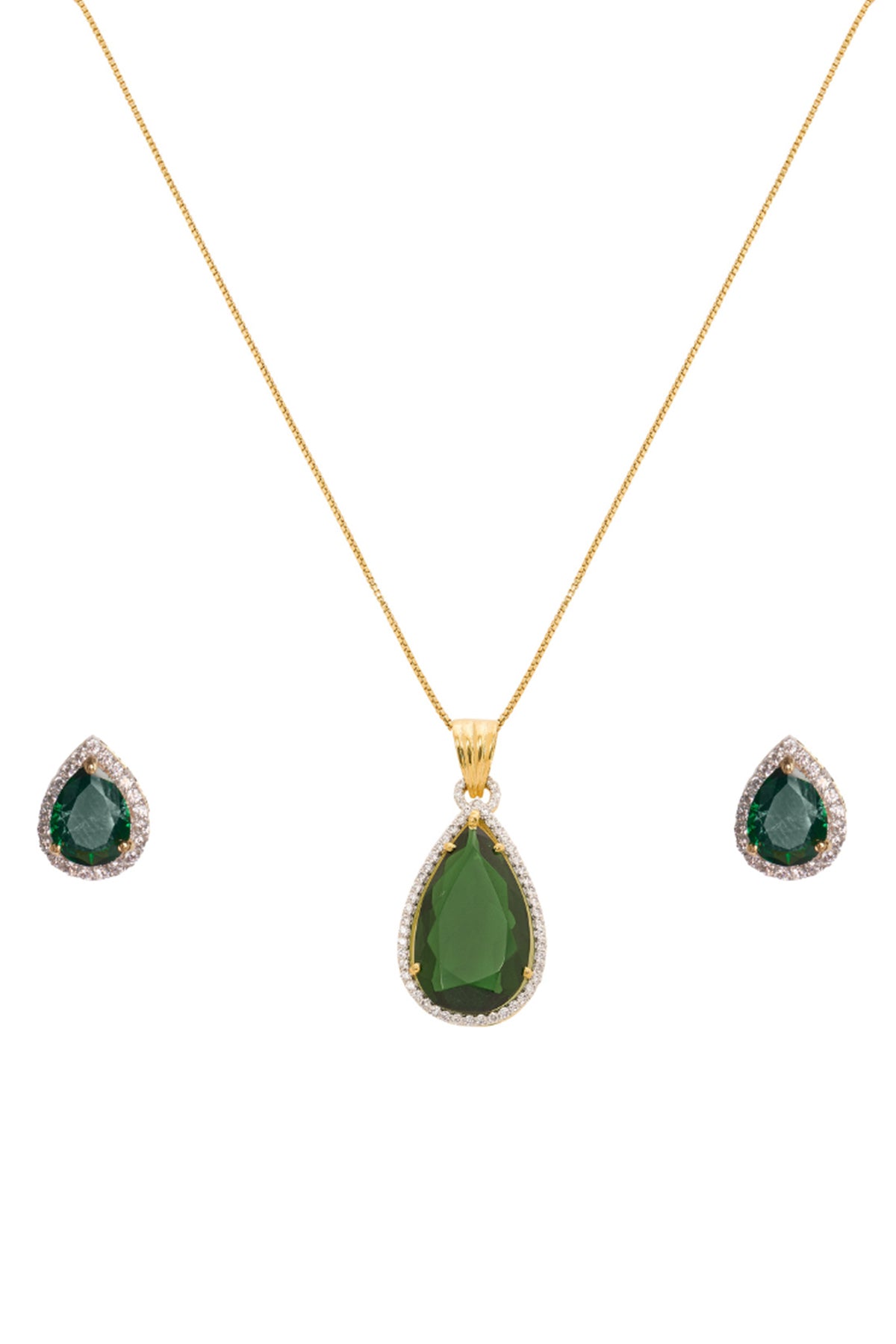 Green & Silver Drop Pendant Set