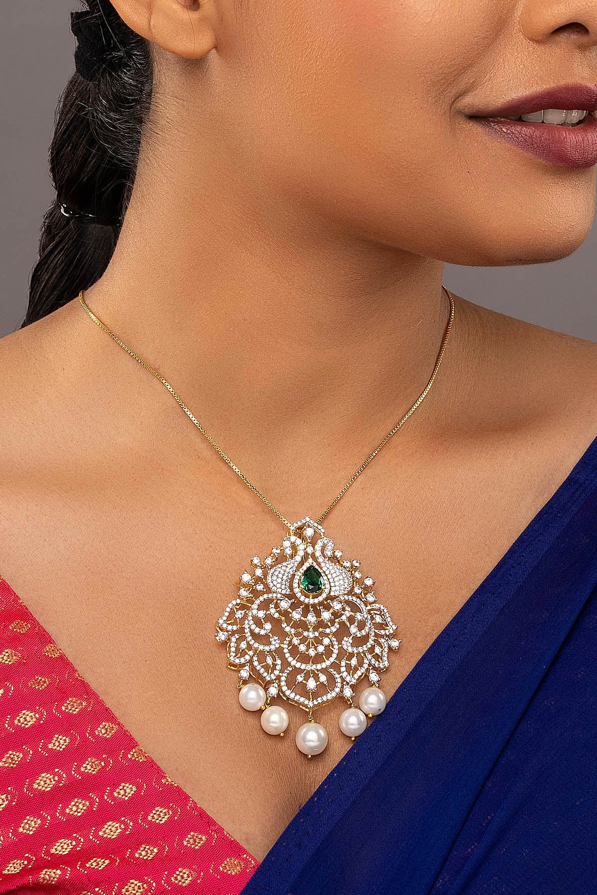 Buy  Green Silver Peacock Pendant for women by Sica online available at scrollnshops