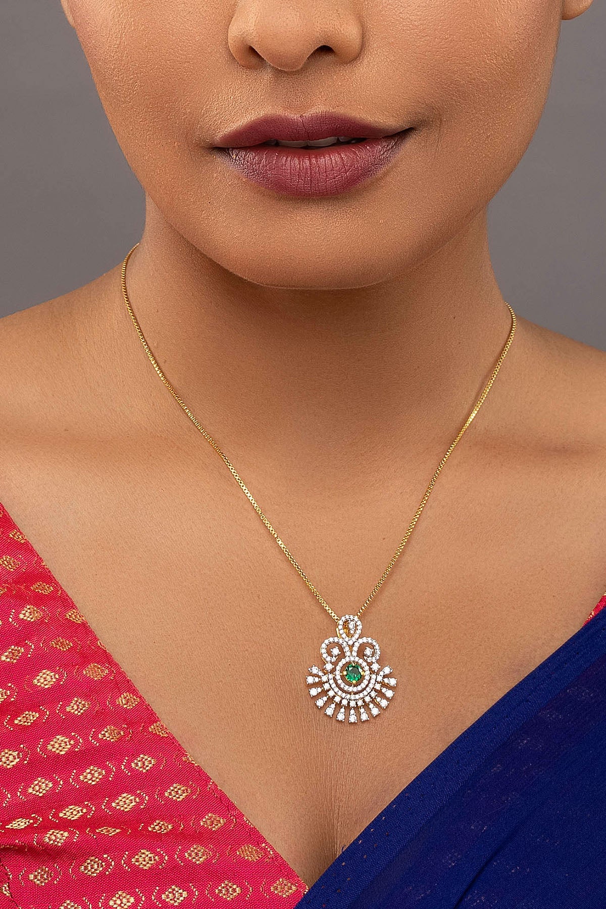 Buy Green Silver Pendant & Chain for women by Sica online available at scrollnshops