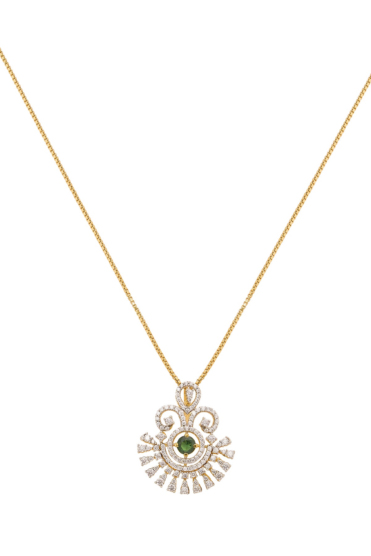 Green Silver Pendant & Chain