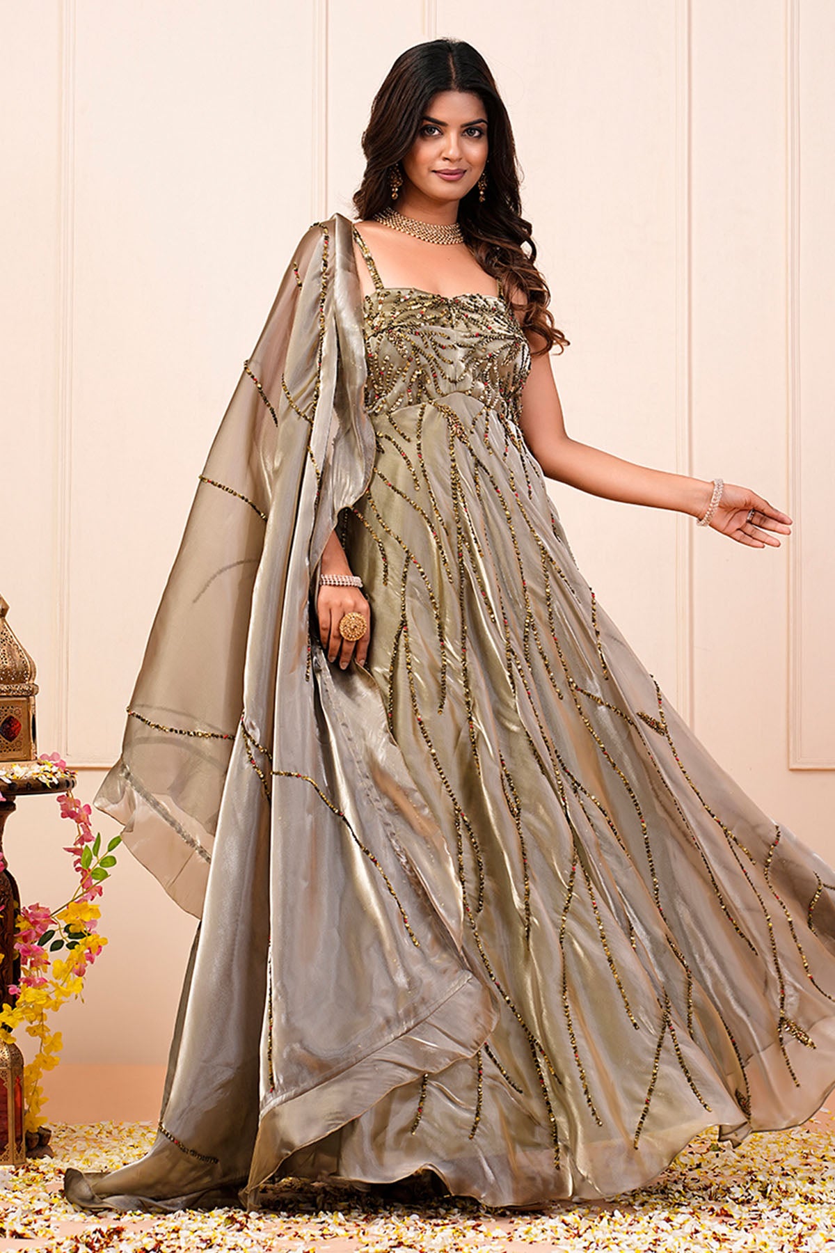 Green Sleeveless Anarkali Set