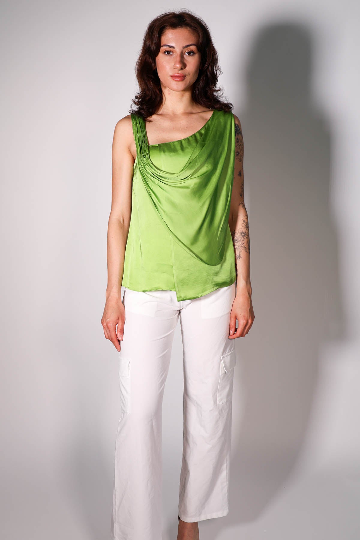 Green Sleeveless Draped Top