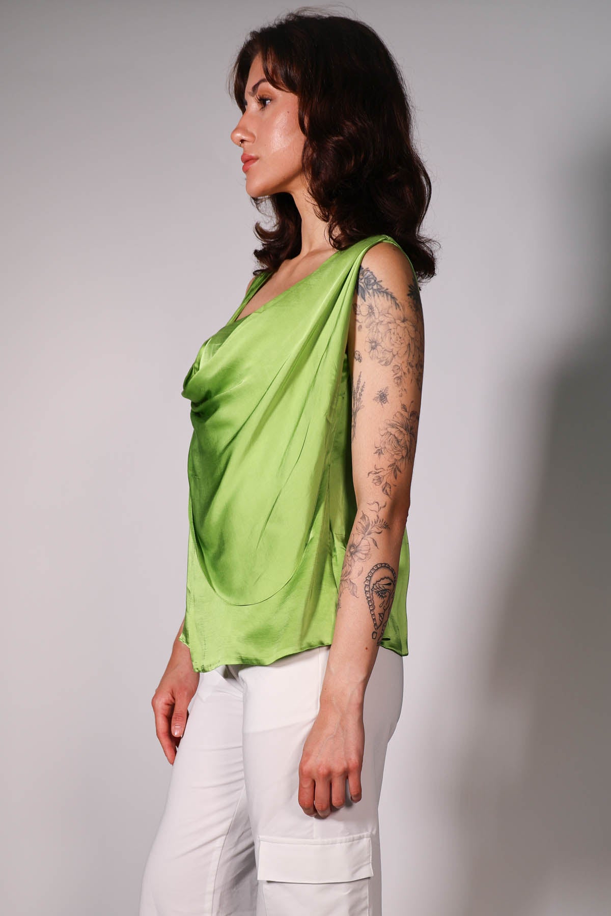 Green Sleeveless Draped Top