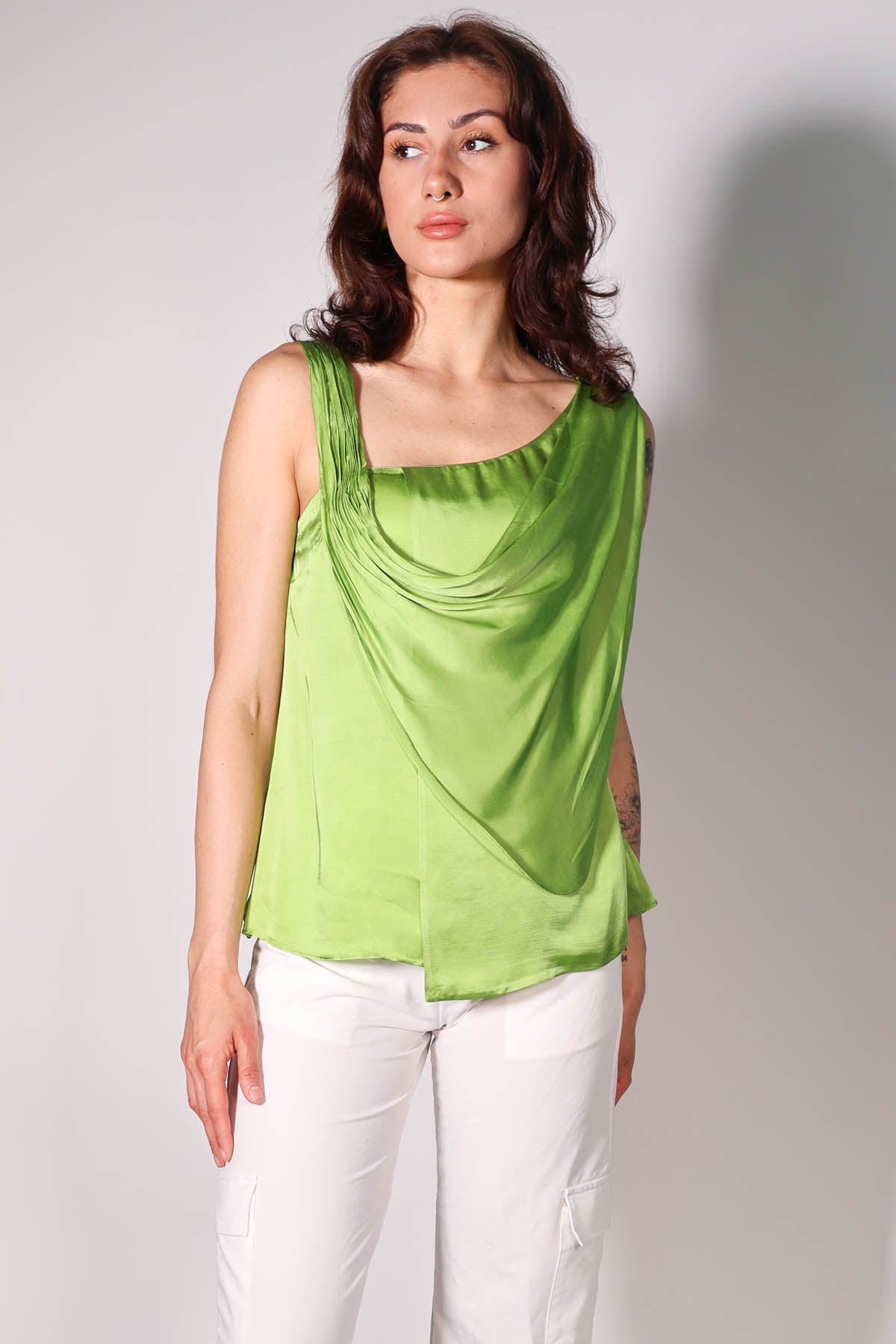 Buy Arya Giri Green Sleeveless Draped Top