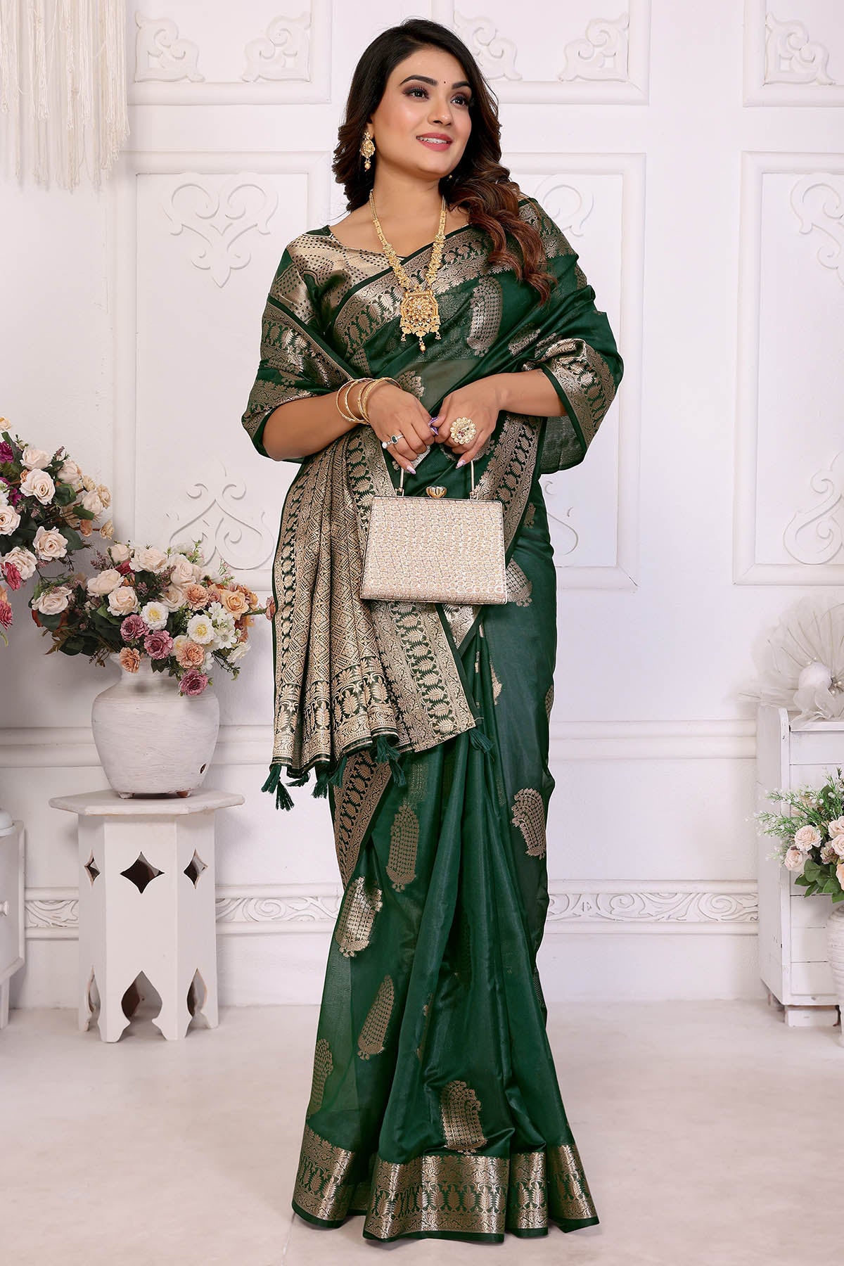 Green Soft Organza Fancy Saree