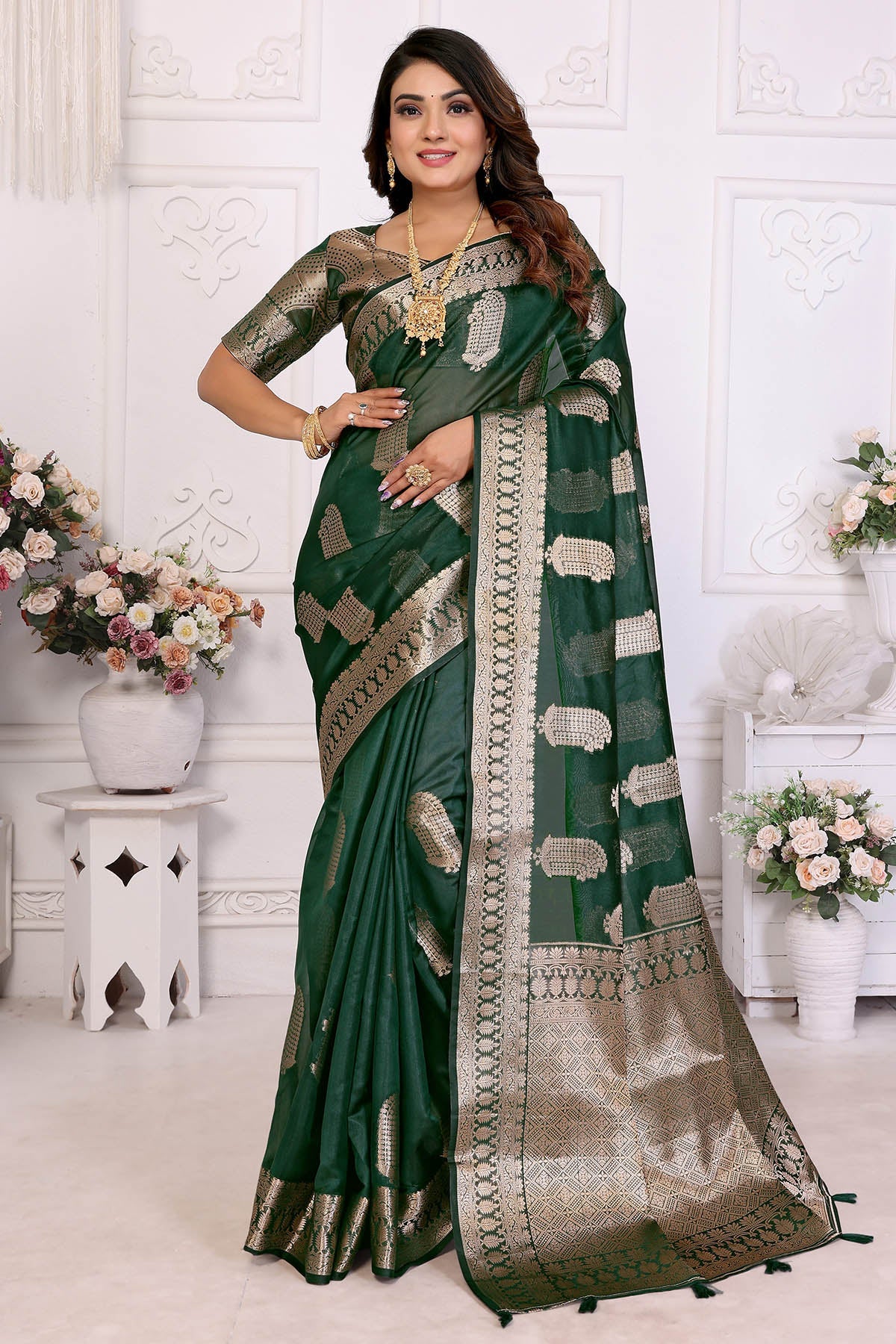 Buy Green Soft Organza Fancy Saree for women by Aastha Fashion online available at scrollnshops