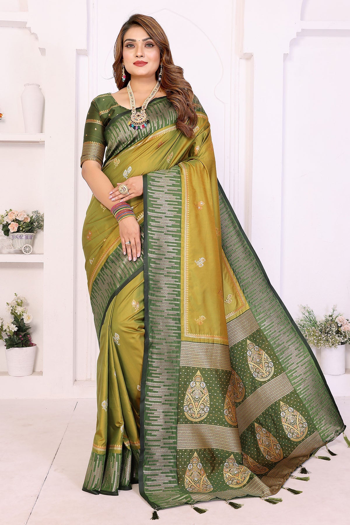 Buy Green Soft Silk Weaving Saree for women by Aastha Fashion online available at scrollnshops