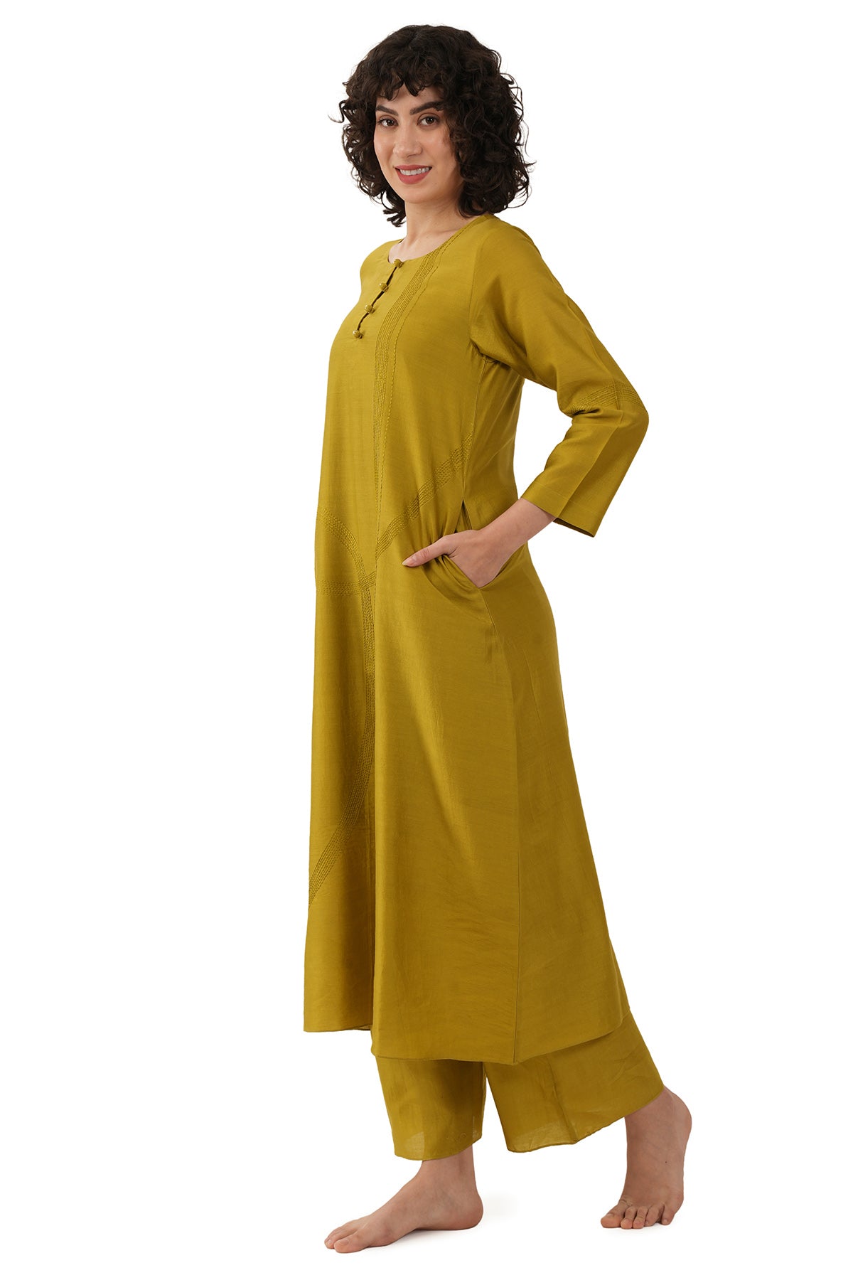 Green Solid Straight Kurta Set
