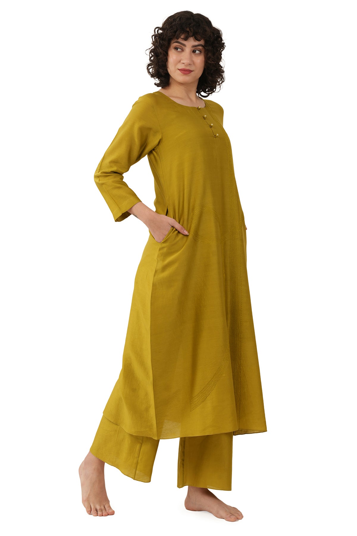 Green Solid Straight Kurta Set