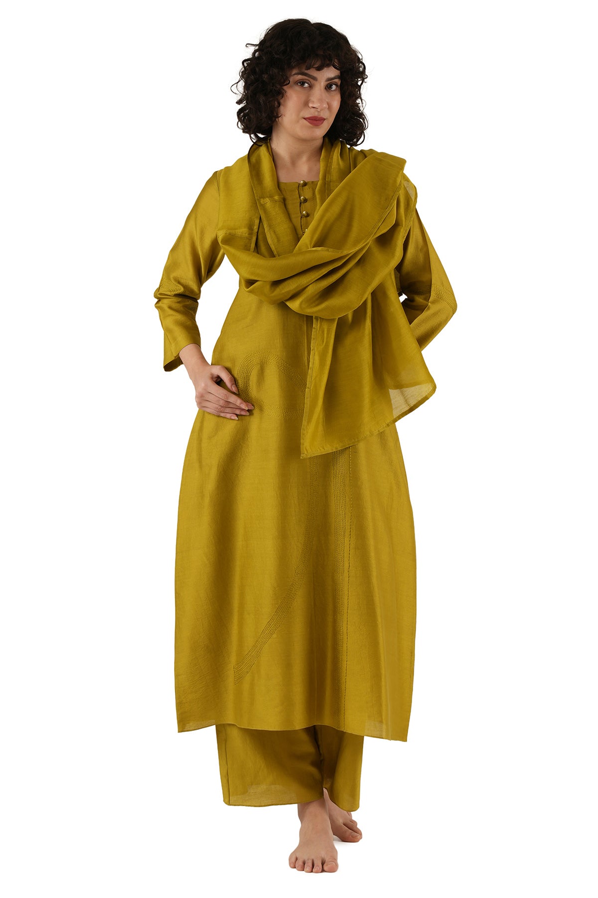 Green Solid Straight Kurta Set