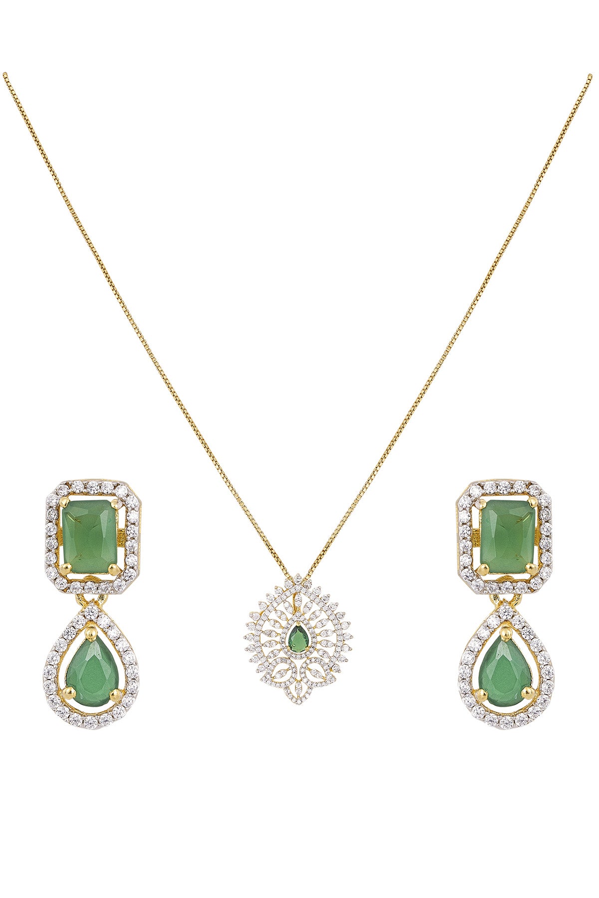 Green Square Drop Pendant Set