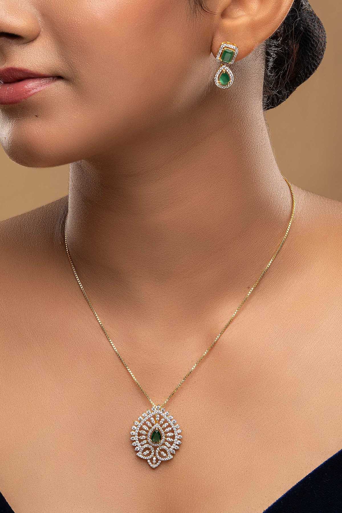 Buy Green Square Drop Pendant Set for women by Sica online available at scrollnshops