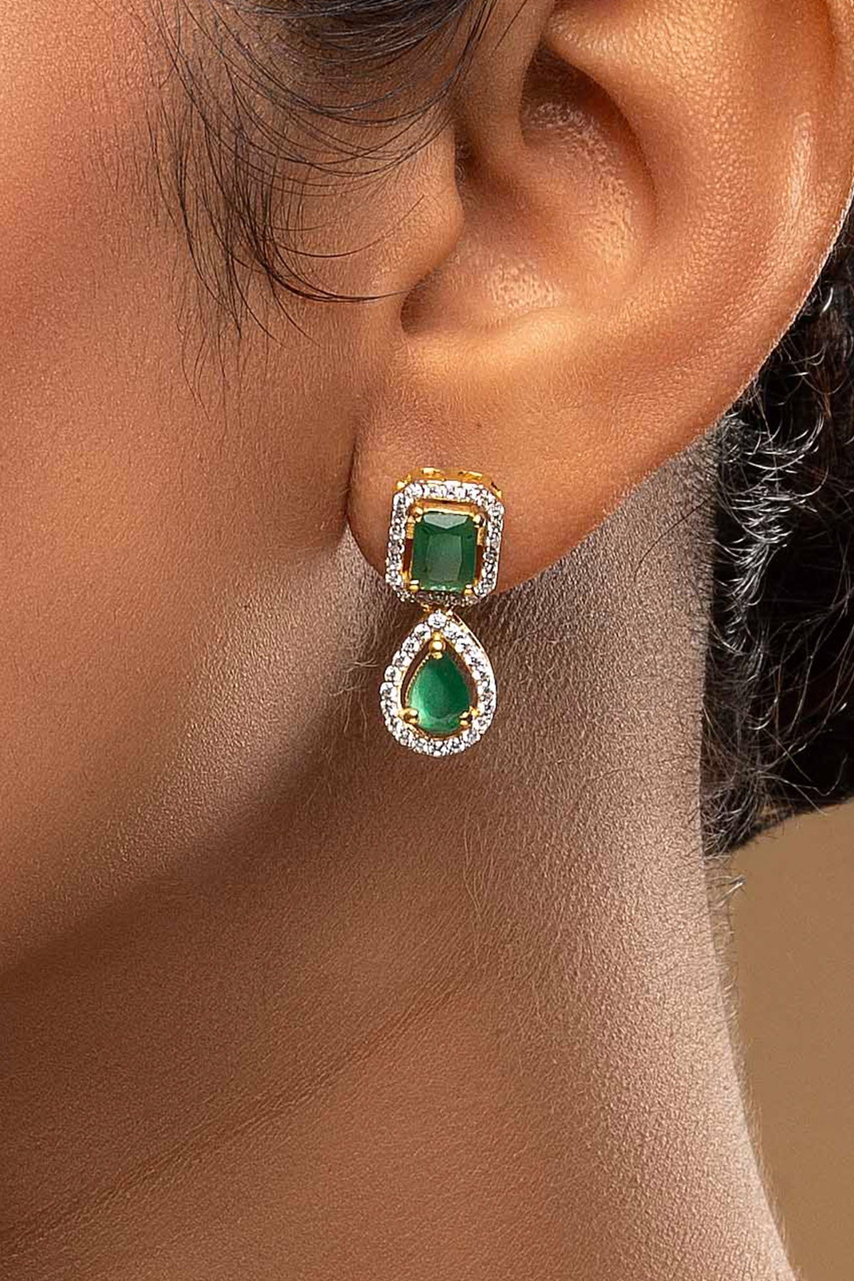 Buy Green Square Drop Stud Earrings for women by Sica online available at scrollnshops