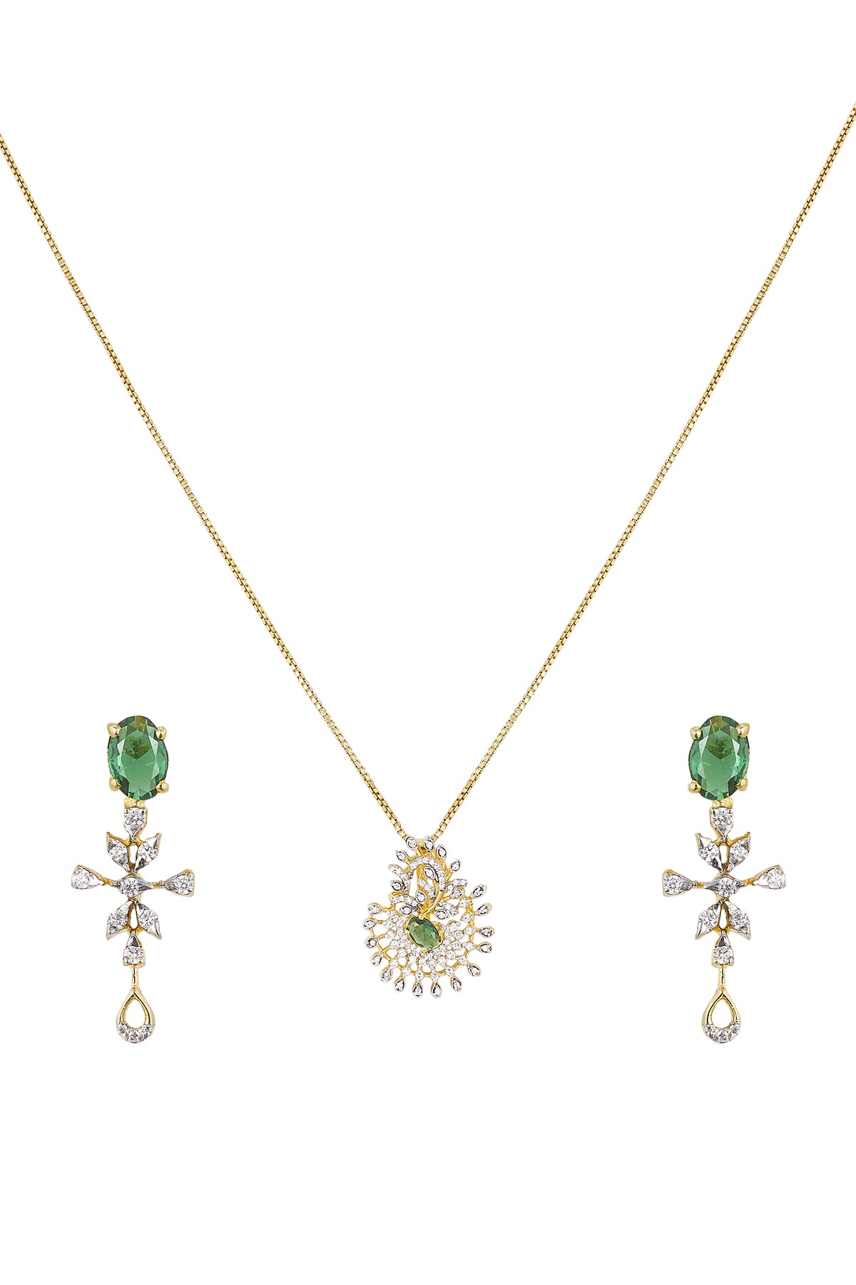 Green Stone Diamond Pendant Set