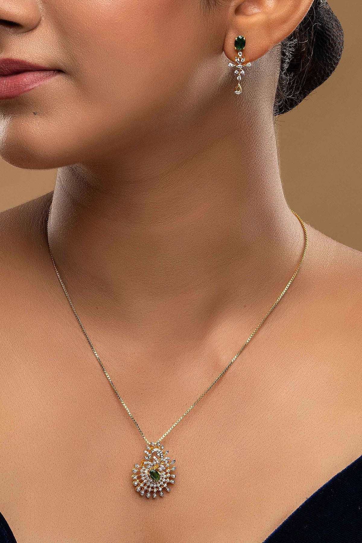 Buy Green Stone Diamond Pendant Set for women by Sica online available at scrollnshops