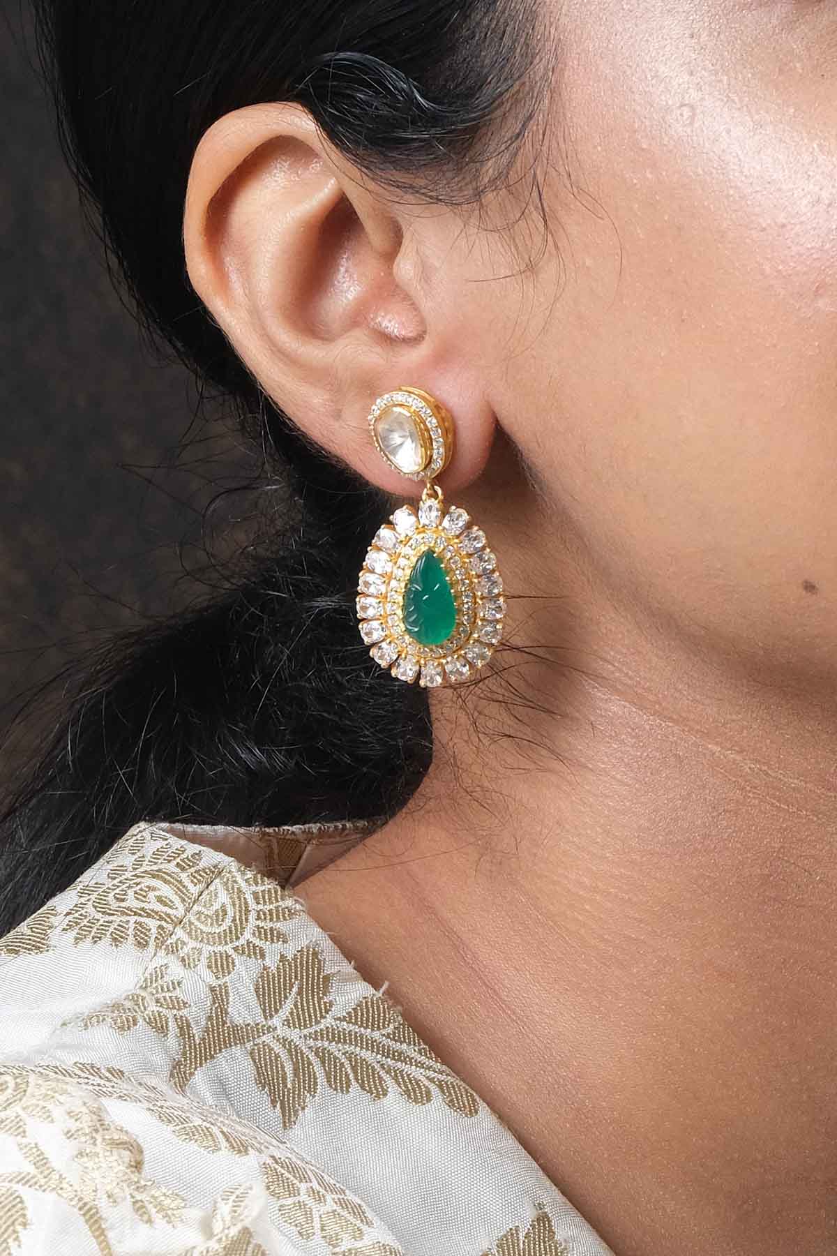 Green Stone Embellished Earrings