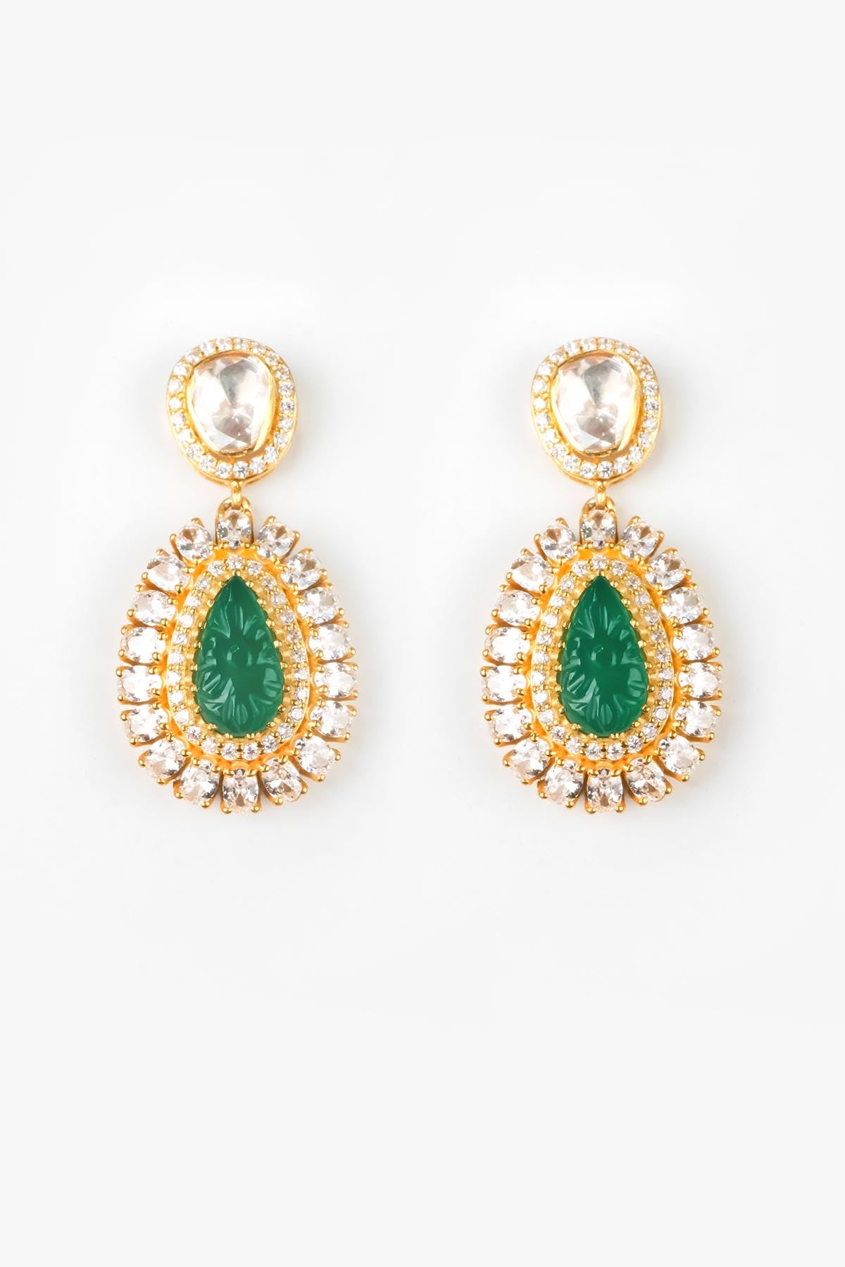 Green Stone Embellished Earrings