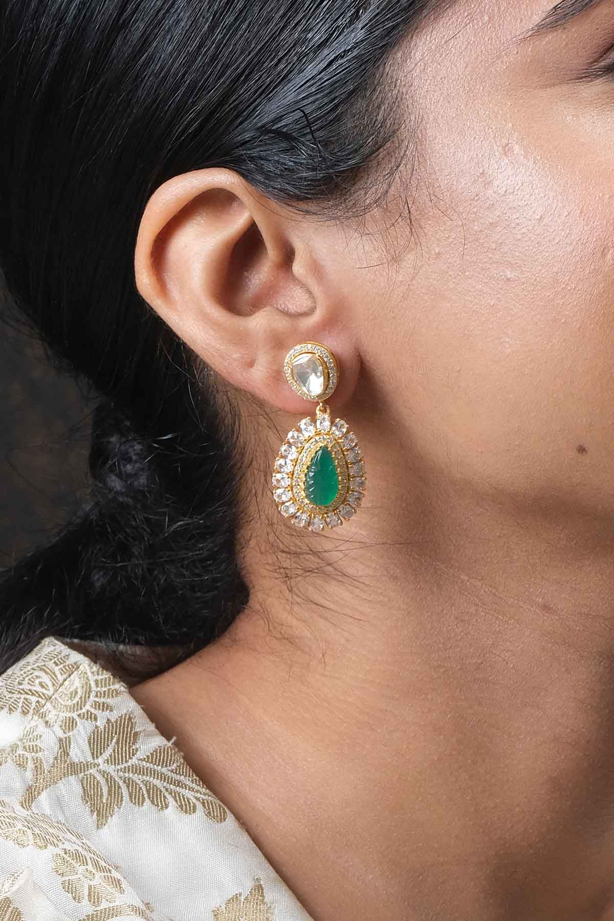 Green Stone Embellished Earrings