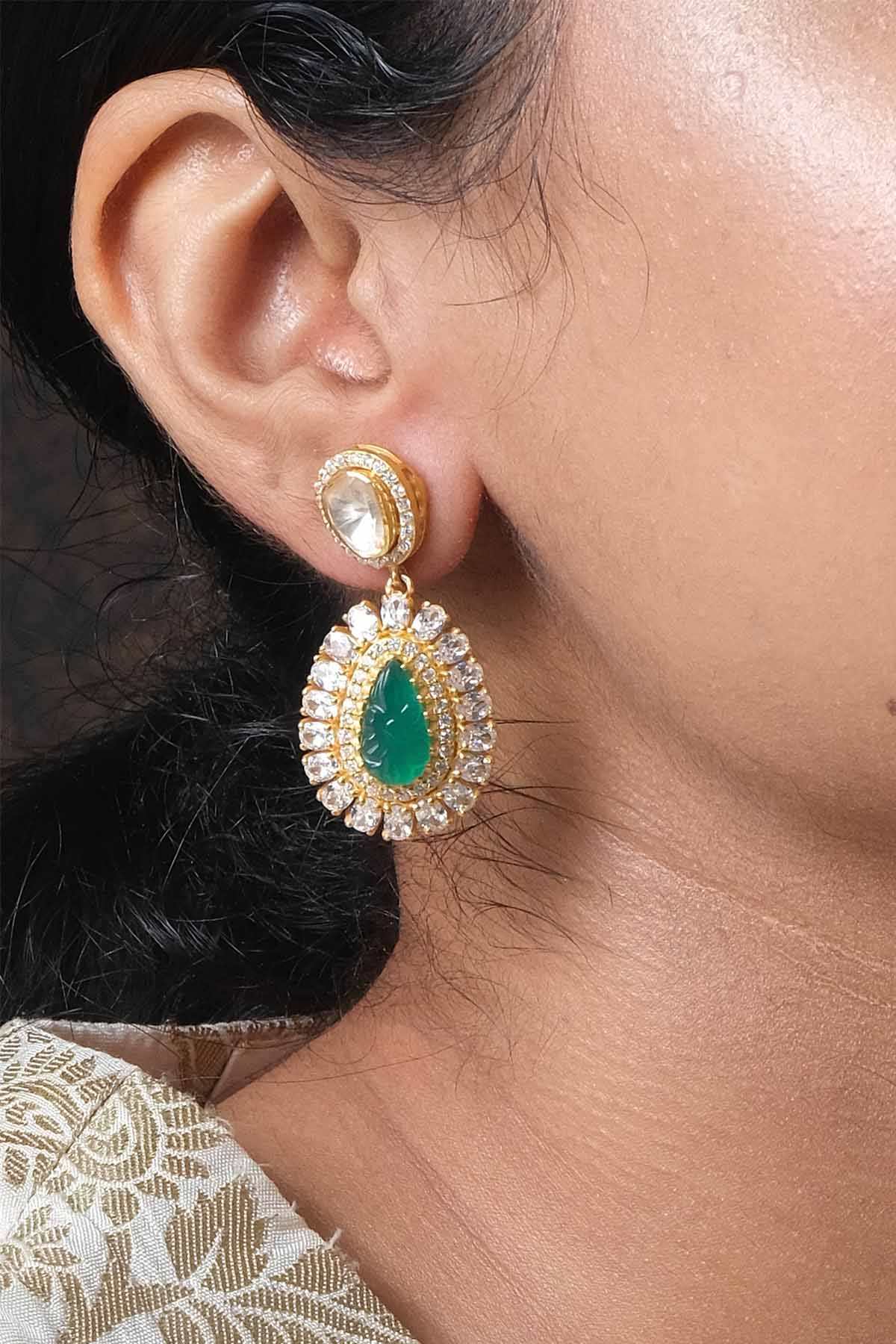 Sica Green Stone Embellished Earrings for jewellery online at ScrollnShops