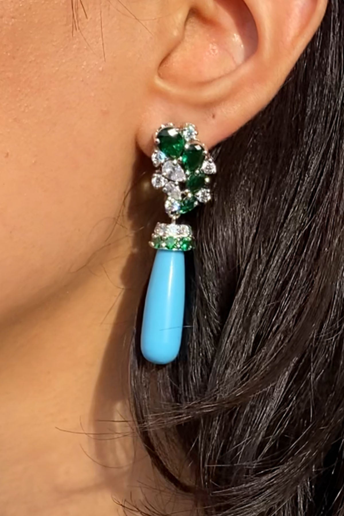 Embellished Green Stone Earrings