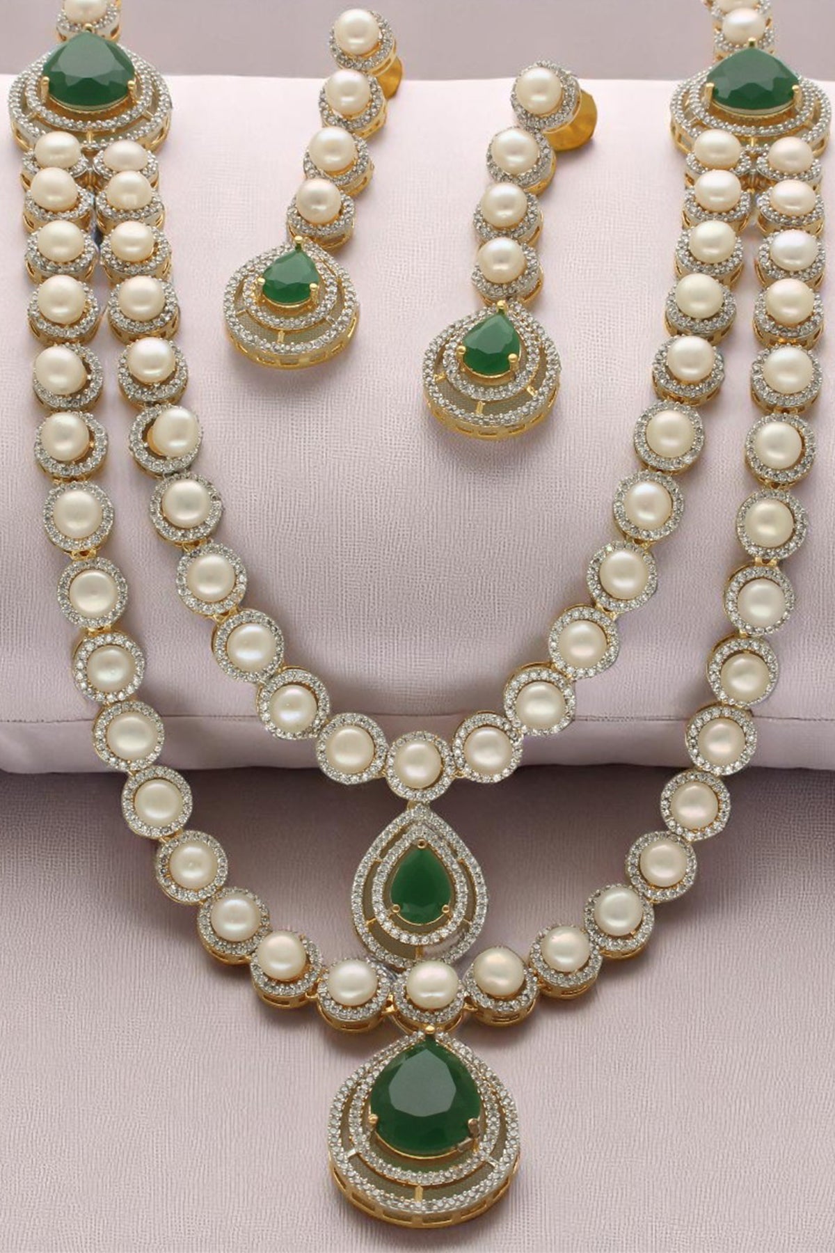 Buy Green Stone Pearl Necklace Set for women by J Pearls online available at scrollnshops