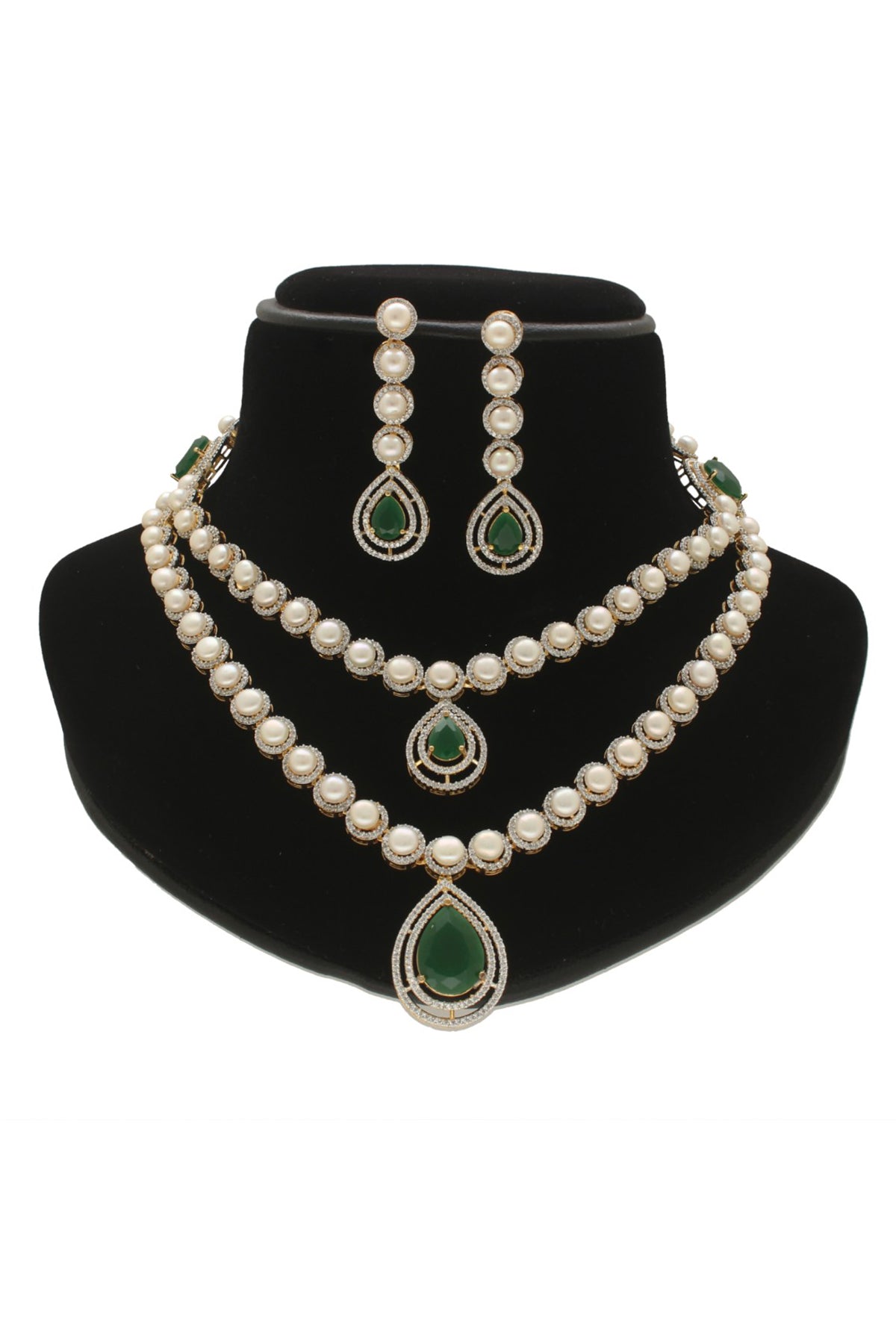 Green Stone Pearl Necklace Set