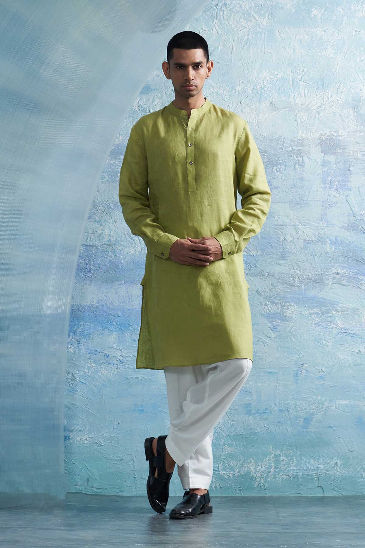 Buy Green Straight Kurta & Pants by Charkhee for men online at ScrollnShops