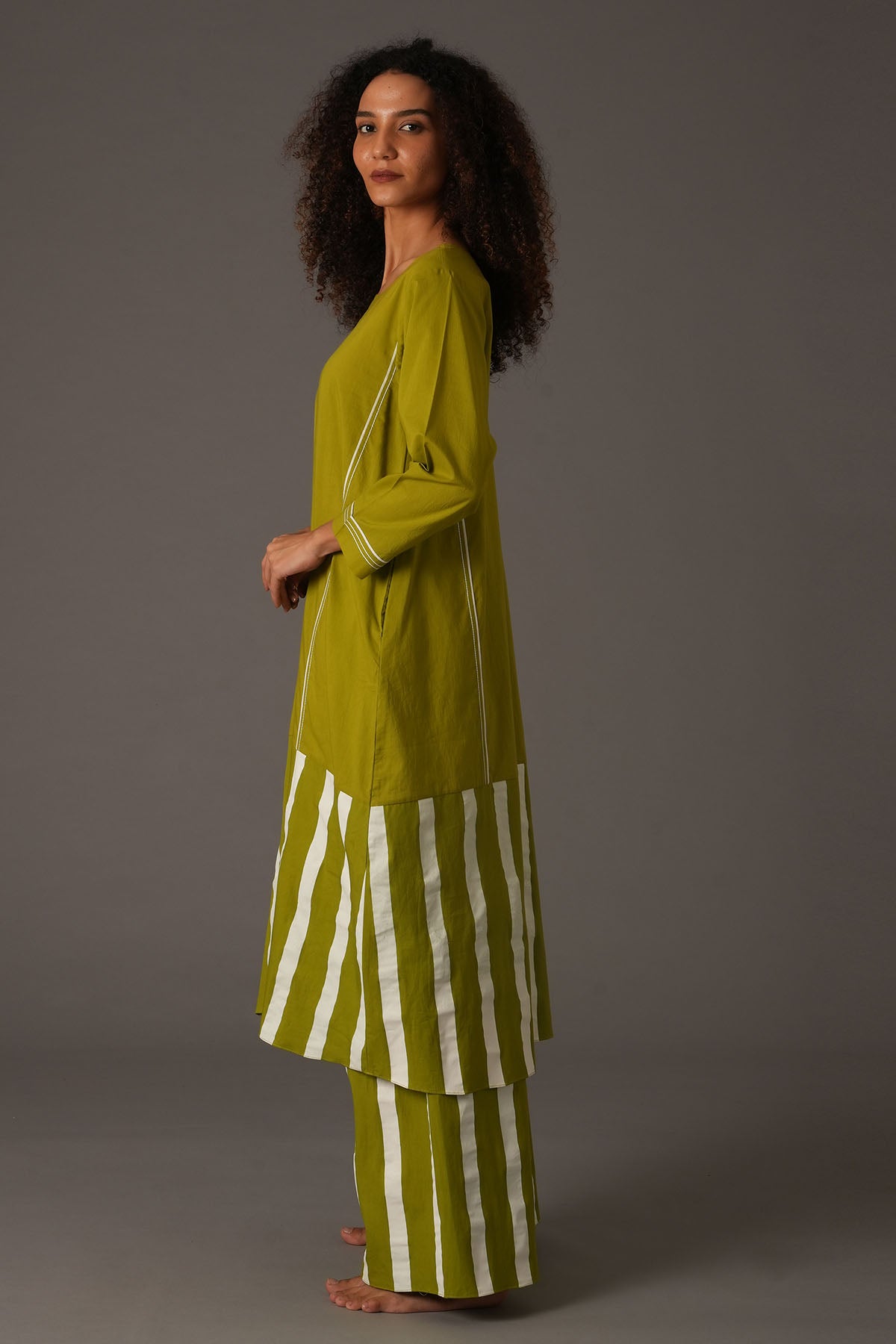 Green Stripe Flare Kurta & Pants