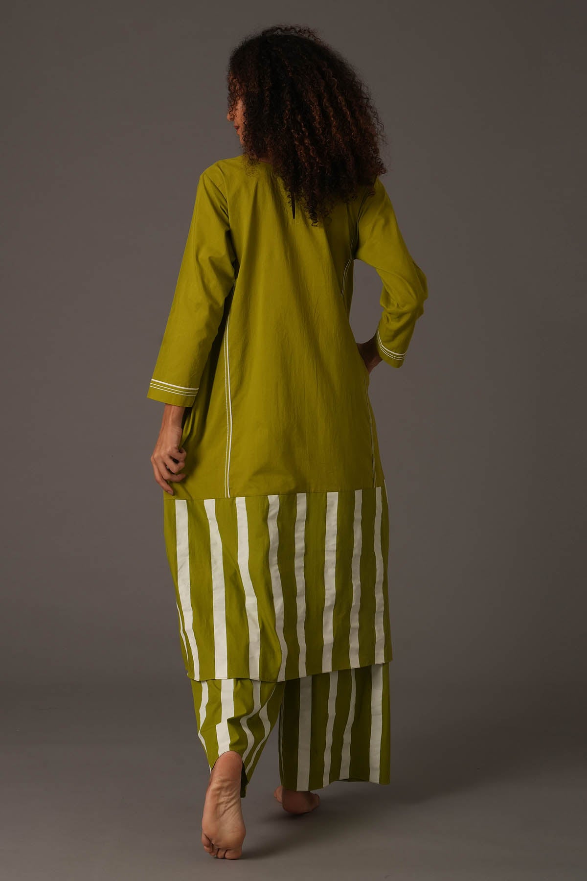 Green Stripe Flare Kurta & Pants