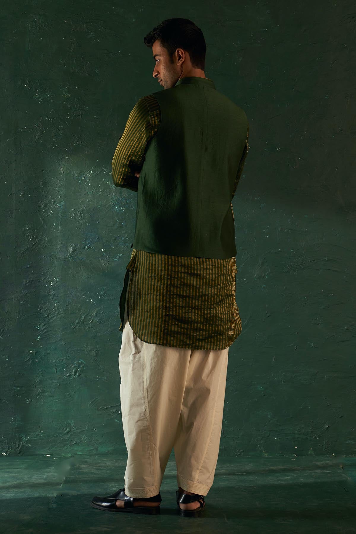 Green Stripe Tissue Nehru Jacket