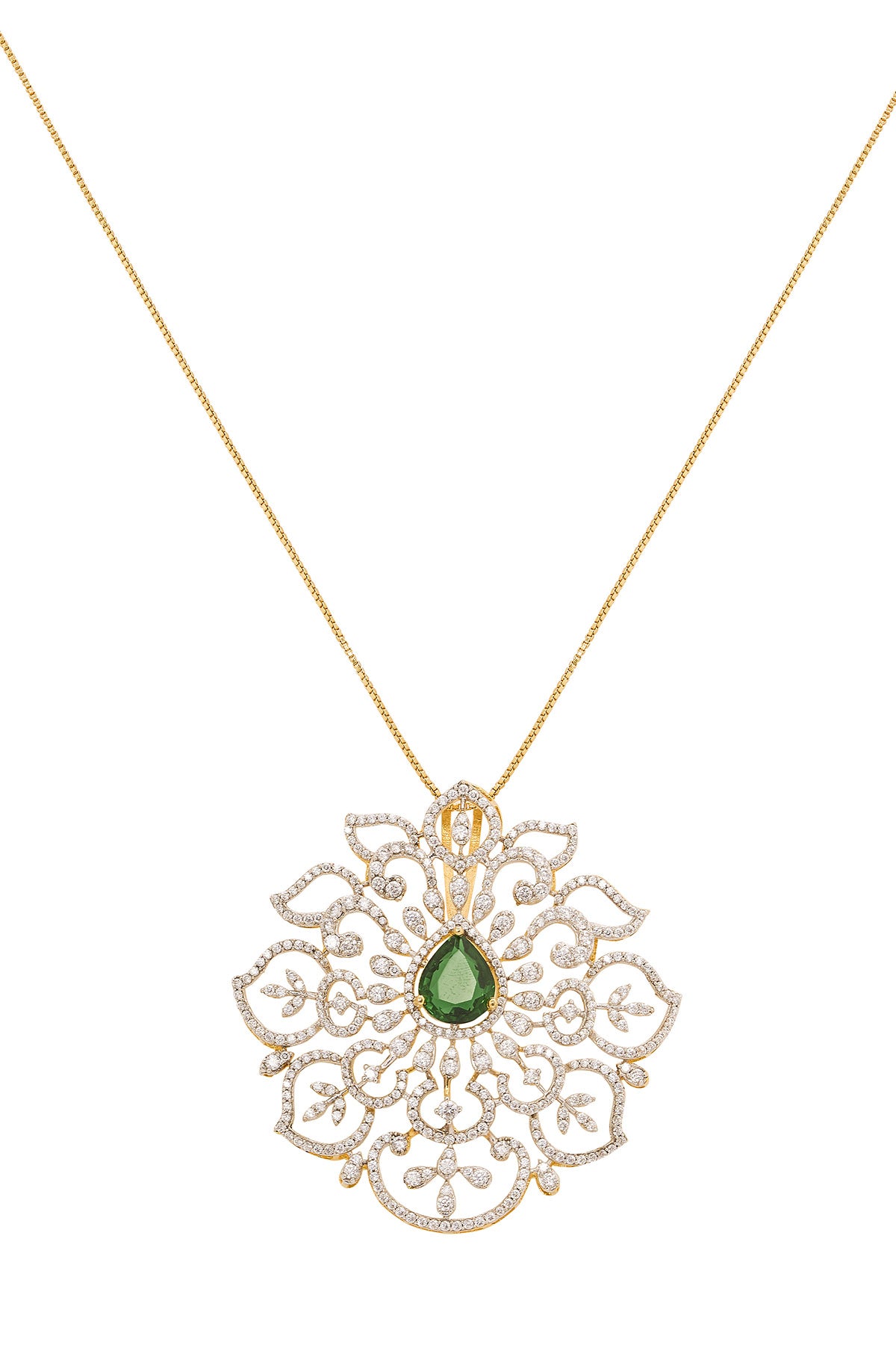 Green Surya Pendant And Chain