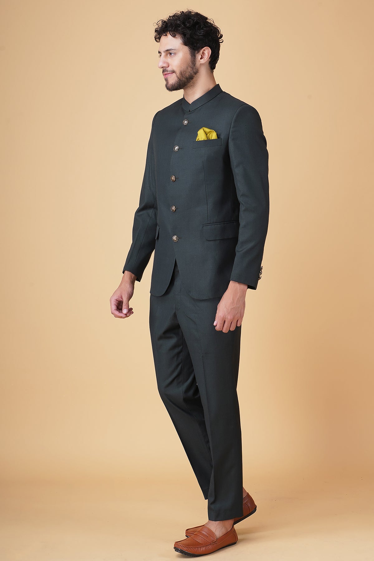 Green Terry Rayon Bandhgala Set