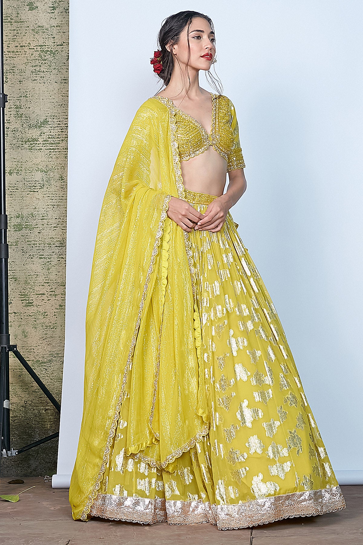 Green Thread Pearl Lehenga Set