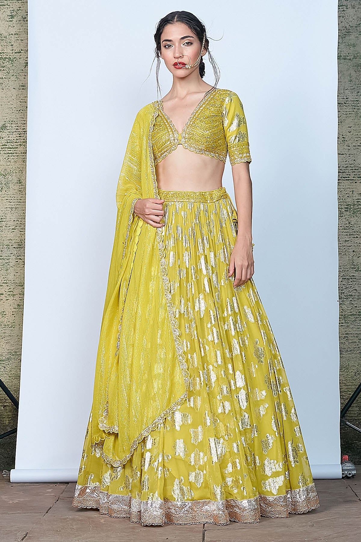 Buy Green Thread Pearl Lehenga Set for women by Priyanka Jain online available at scrollnshops