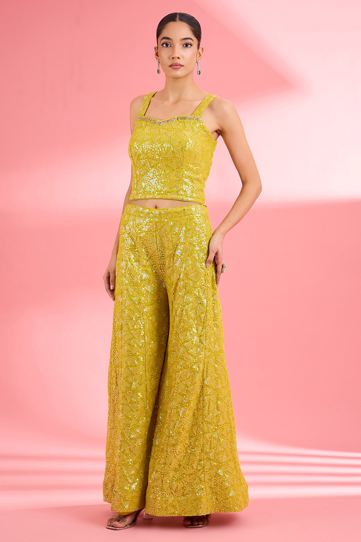 Green Thread Sequins Kurta Set