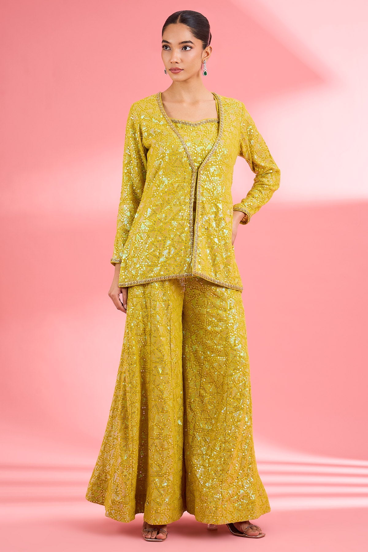 Buy Green Thread Sequins Kurta Set for women by Milu Madan online available at scrollnshops