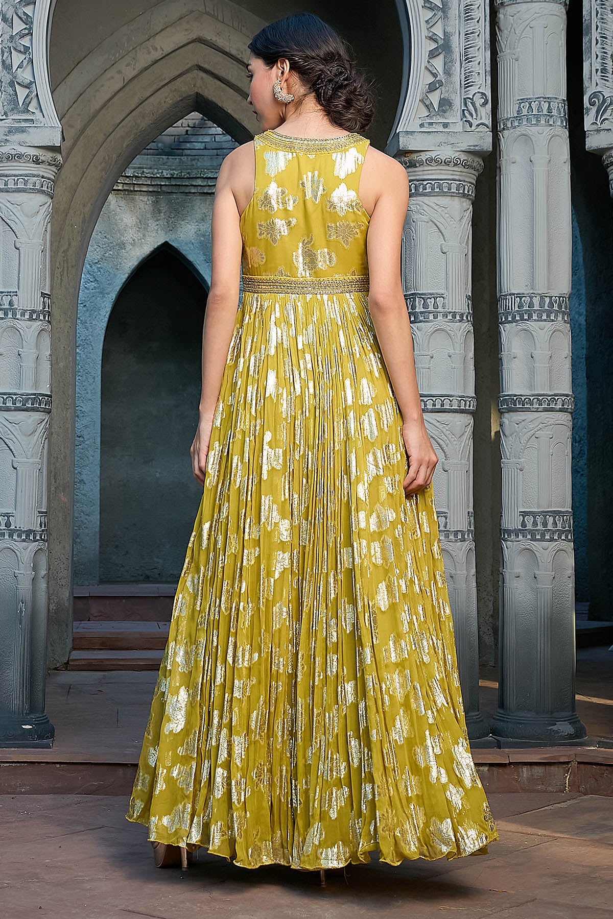 Green Thread Work Anarkali Set