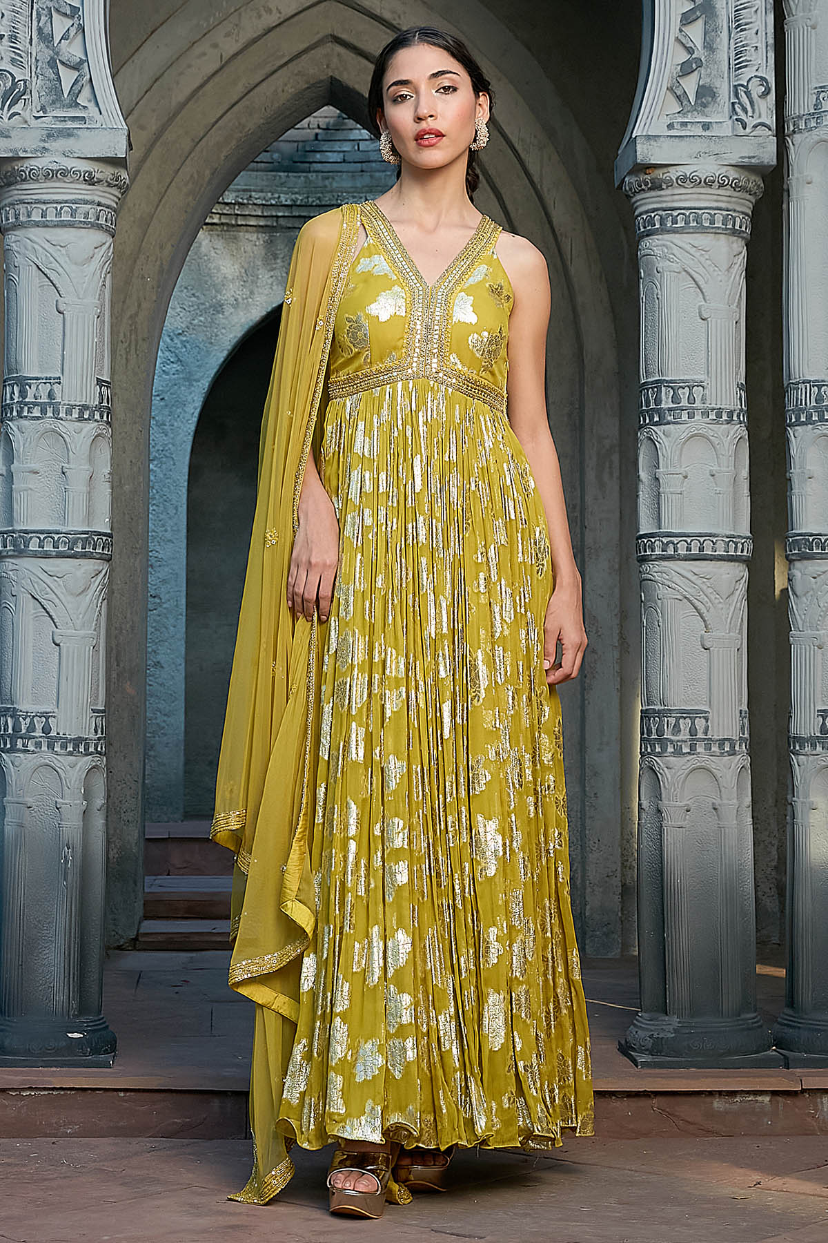 Buy Green Thread Work Anarkali Set for women by Priyanka Jain online available at scrollnshops