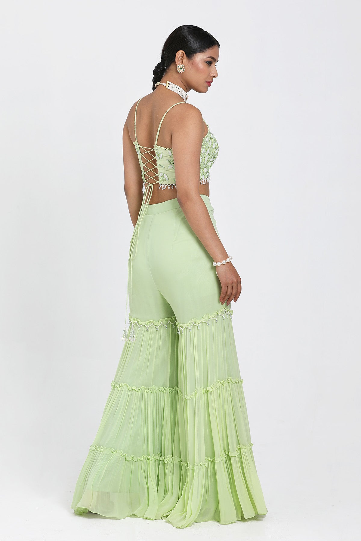 Green Thread Work Sharara Set