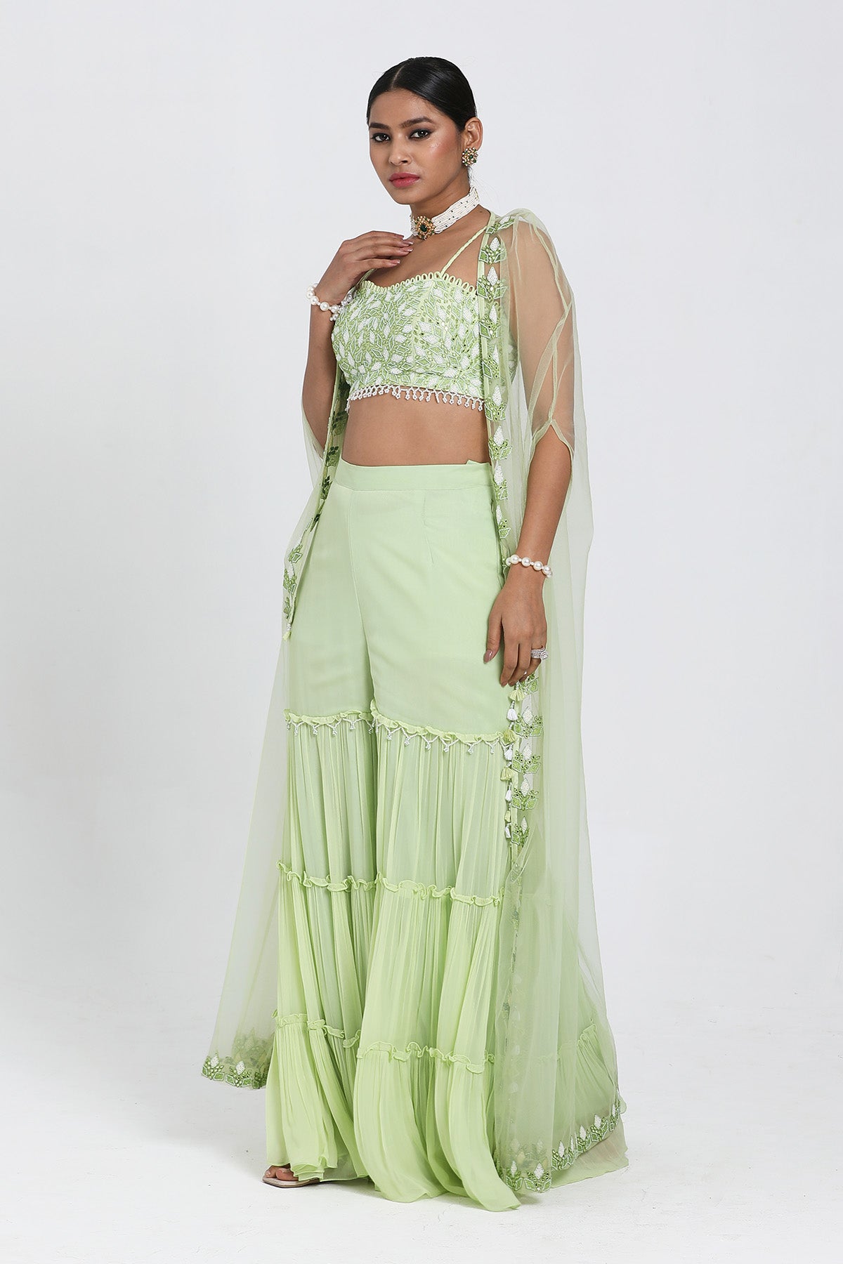 Green Thread Work Sharara Set