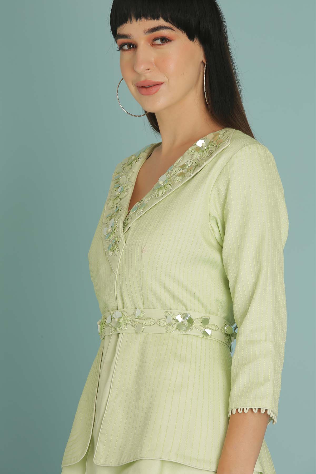 Green Thread Work Top & Skirt