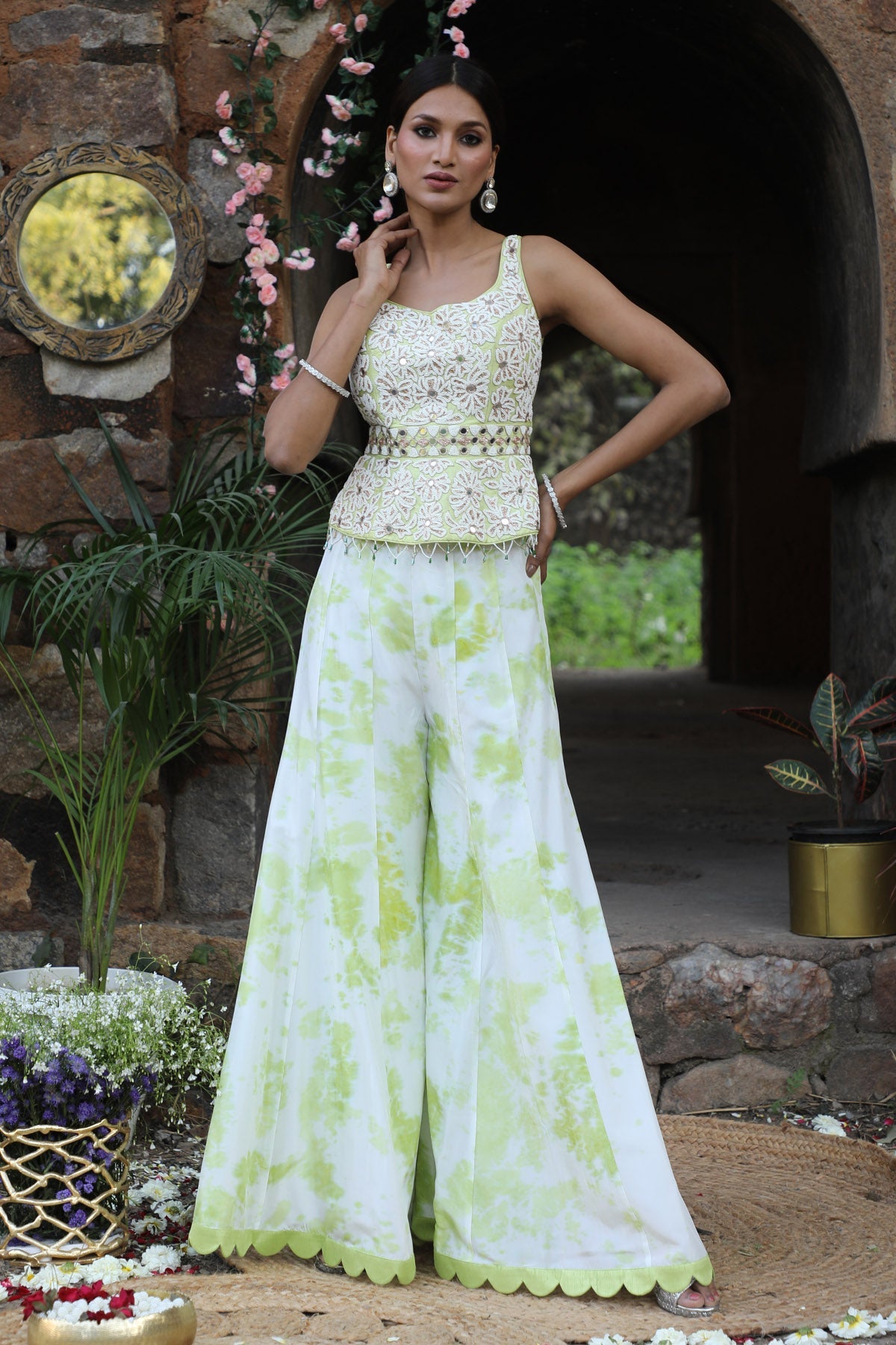 Buy Green Tie-Dye Indo-Western Set by Nitisha Kashyap for women online at ScrollnShops