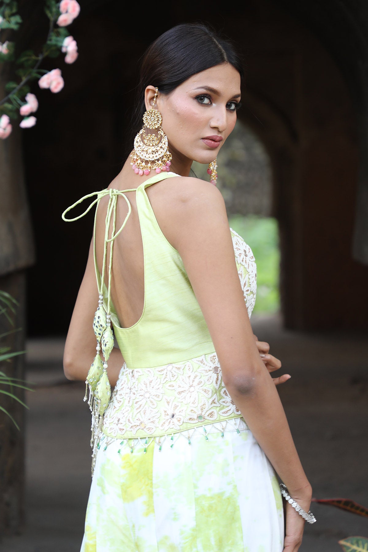 Green Tie-Dye Indo-Western Set