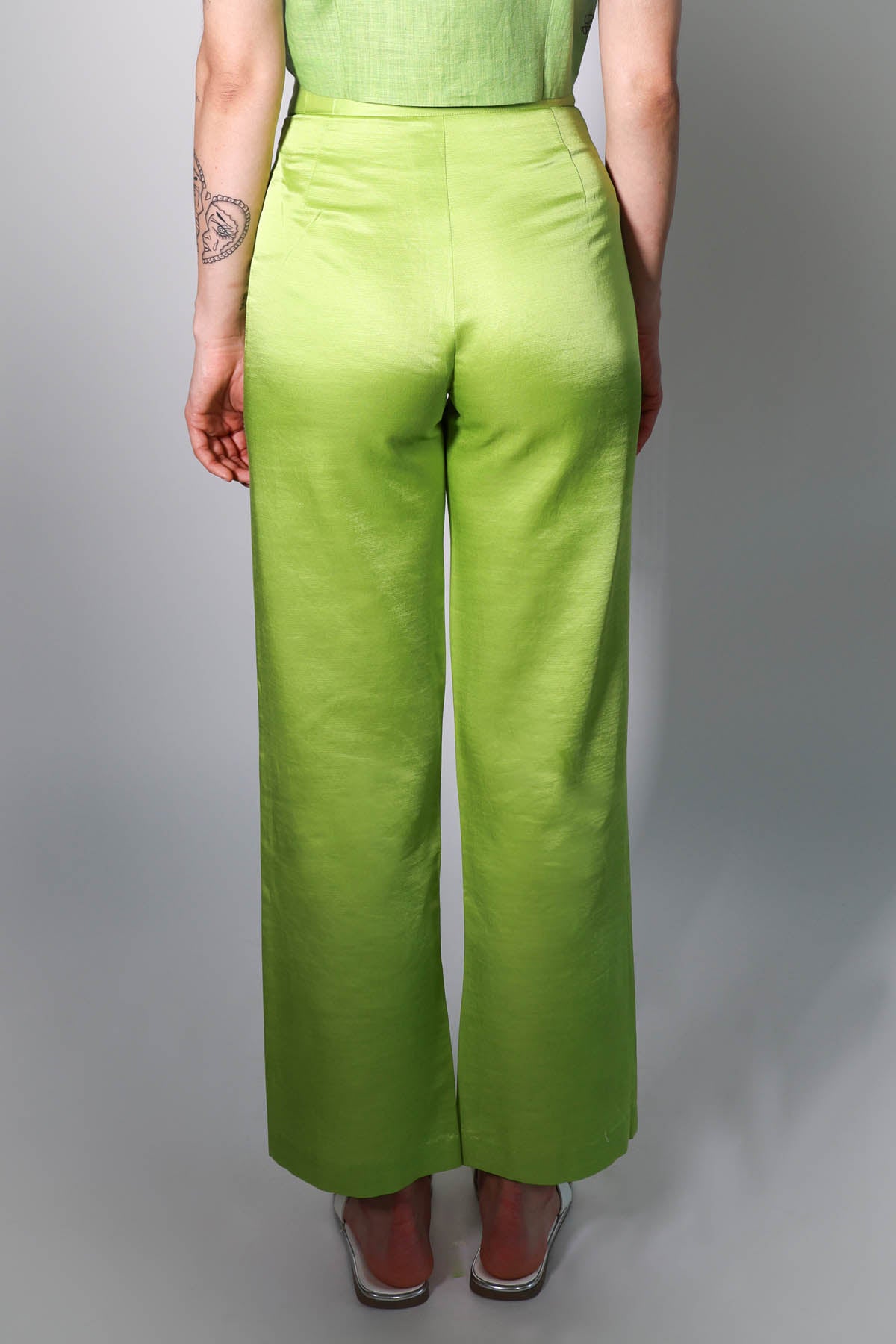 Green Tie-Up Straight Trousers
